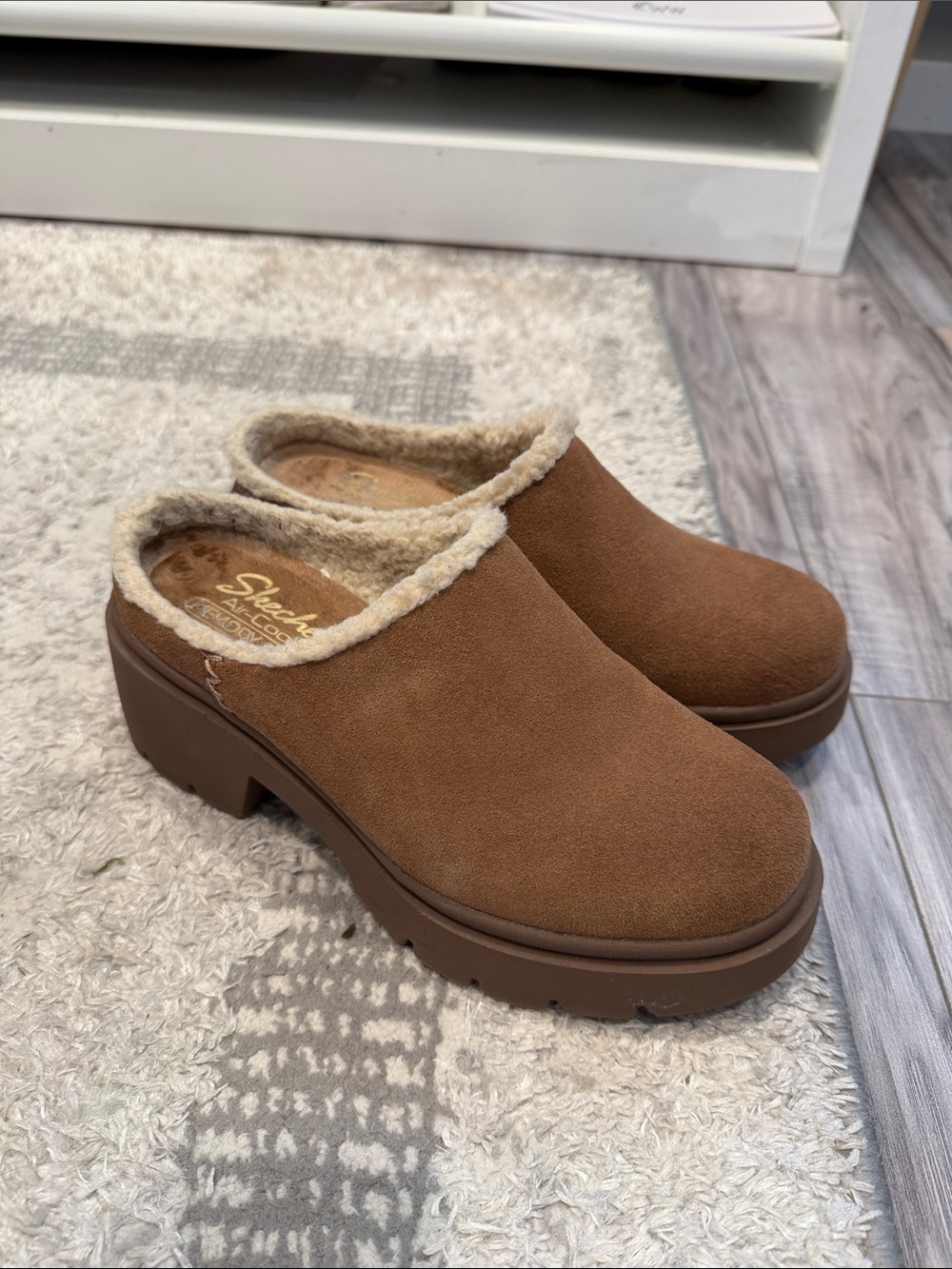 Skechers Cozy City Clogs Chestnut Suede-Look Faux Fur Clog Mules